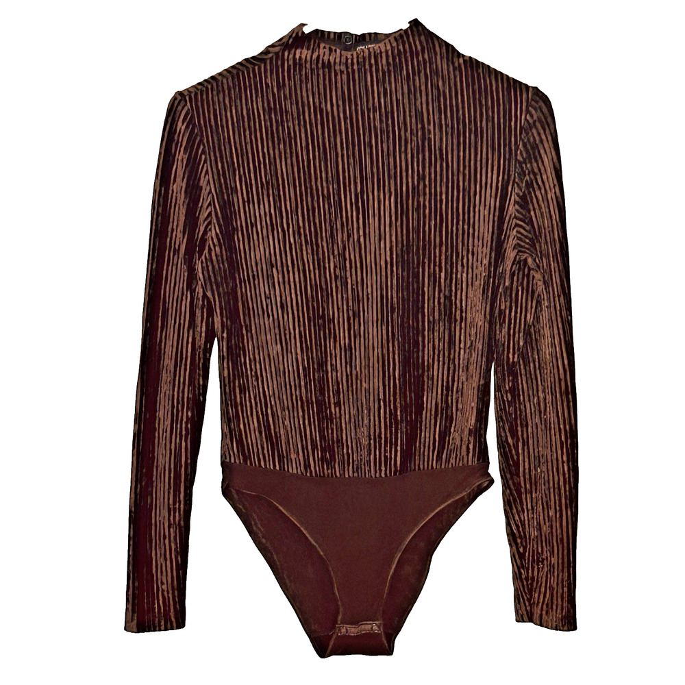 Cosabella Brown Velvet Bodysuit‎ Size M Long Sleeves High Neck Ribbed Italy